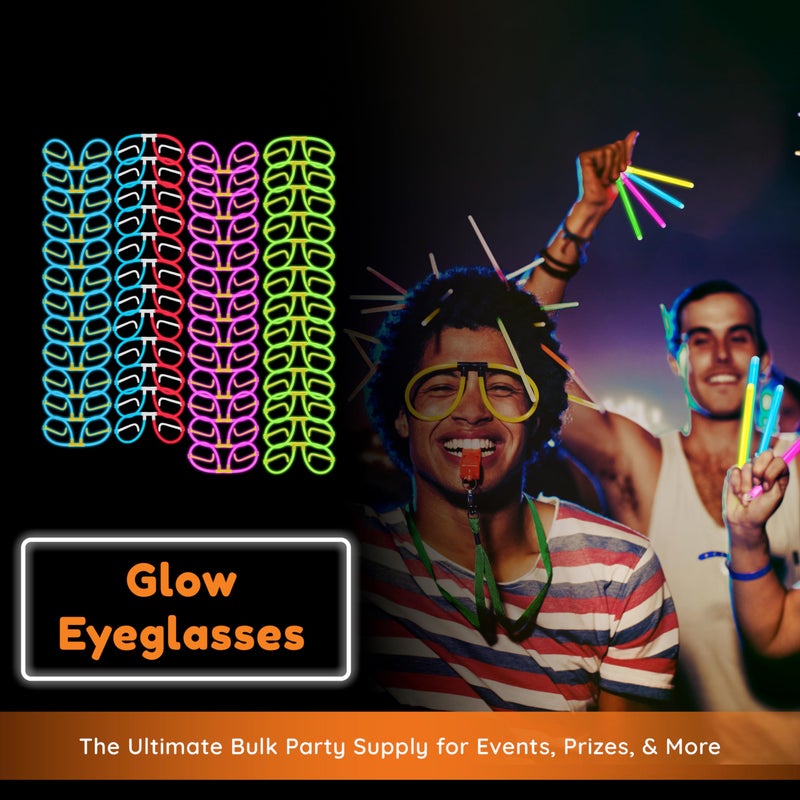 Glow Fever Glow In The Dark Glasses for Party - 50 Bendable Glow Stick Glasses with Connectors - Glow Glasses Party Pack for Concert, Halloween & Birthday Party Party Favors - Party Dragon, Mixed - Image 2